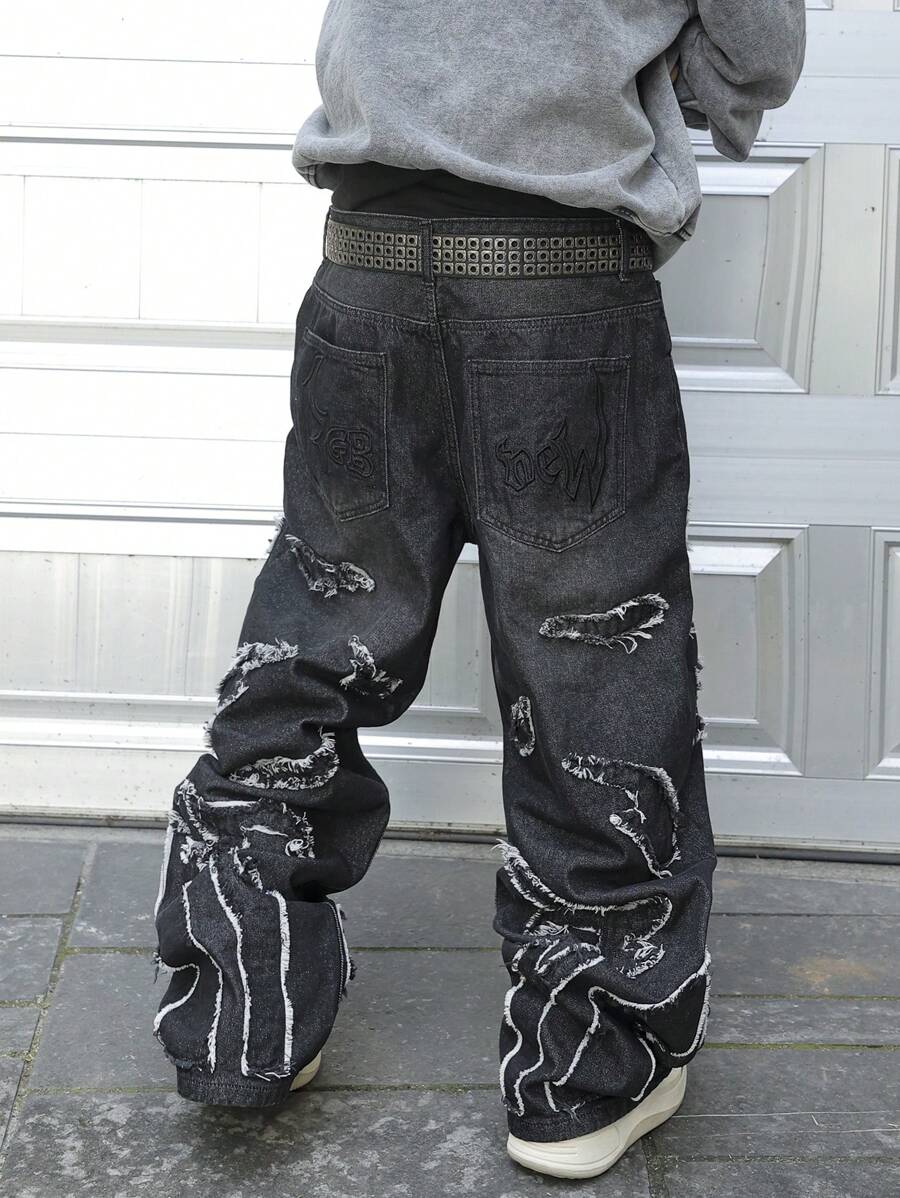 Men's Patchwork Wide Leg Loose Casual Jeans