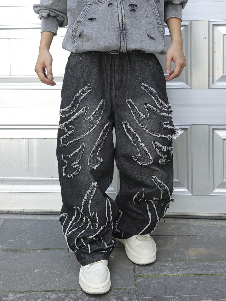 Men's Patchwork Wide Leg Loose Casual Jeans