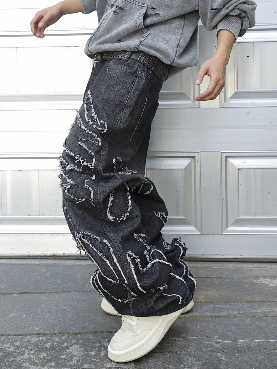 Men's Patchwork Wide Leg Loose Casual Jeans