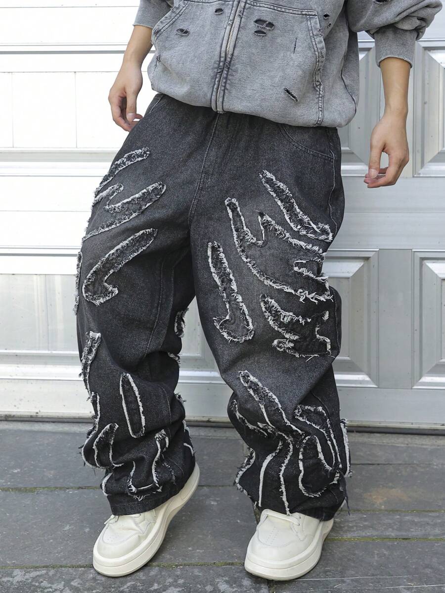 Men's Patchwork Wide Leg Loose Casual Jeans