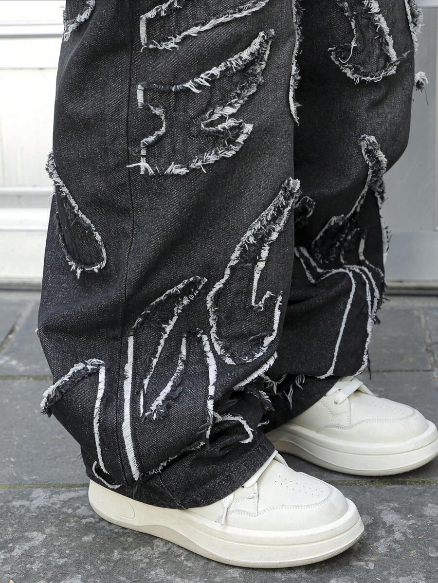 Men's Patchwork Wide Leg Loose Casual Jeans