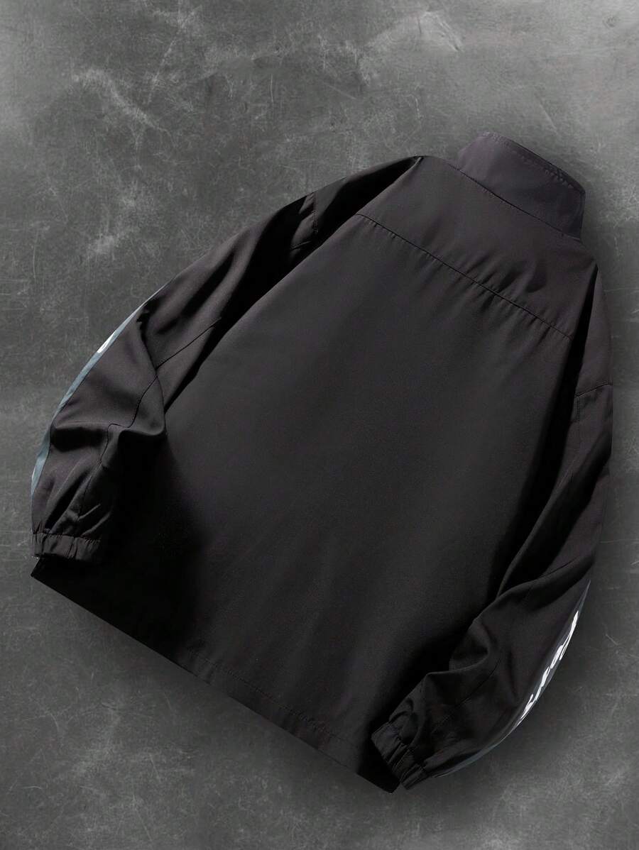 Men's Letter Print Contrast Color Long Sleeve Frog Button Jacket