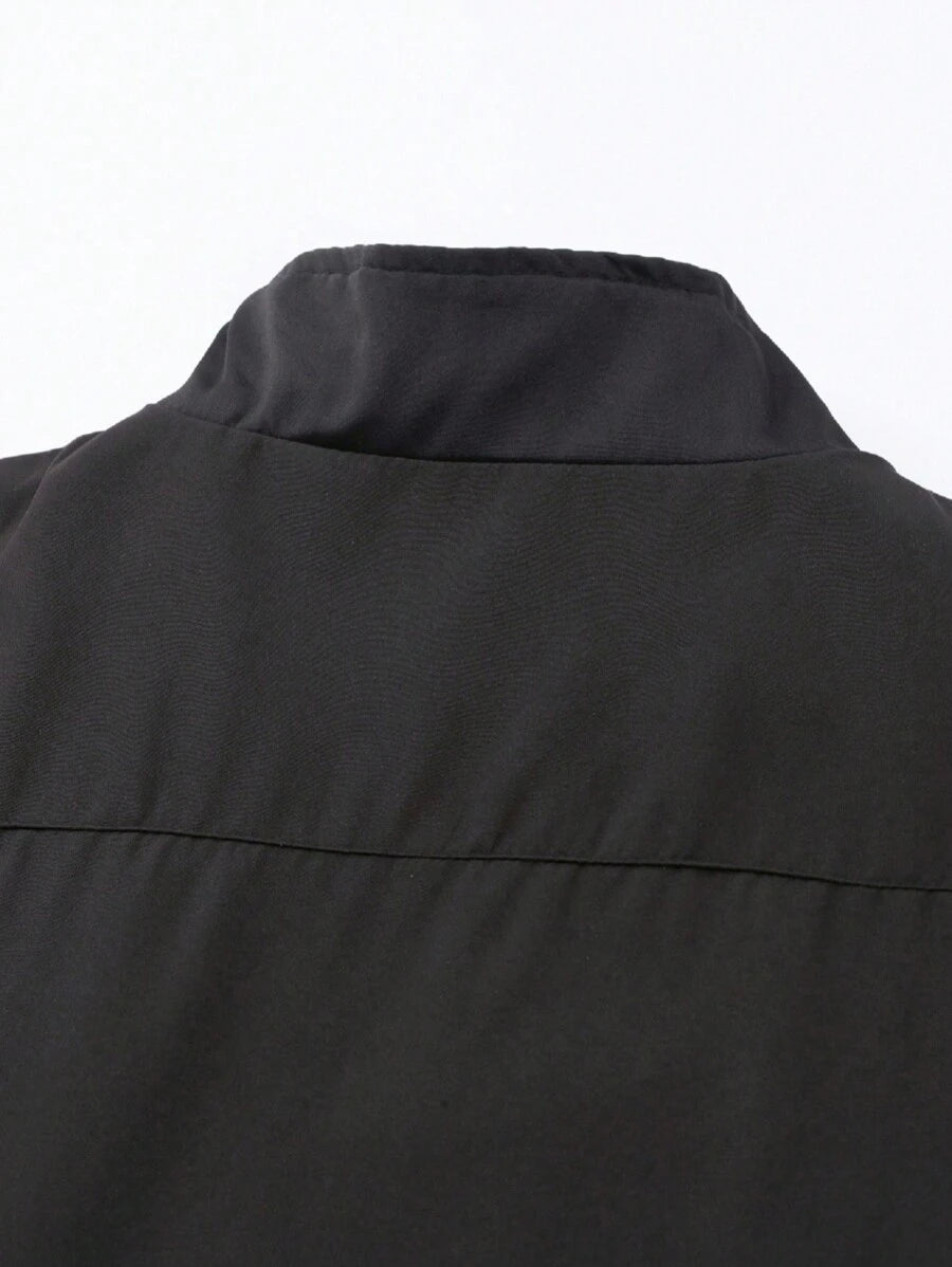 Men's Letter Print Contrast Color Long Sleeve Frog Button Jacket