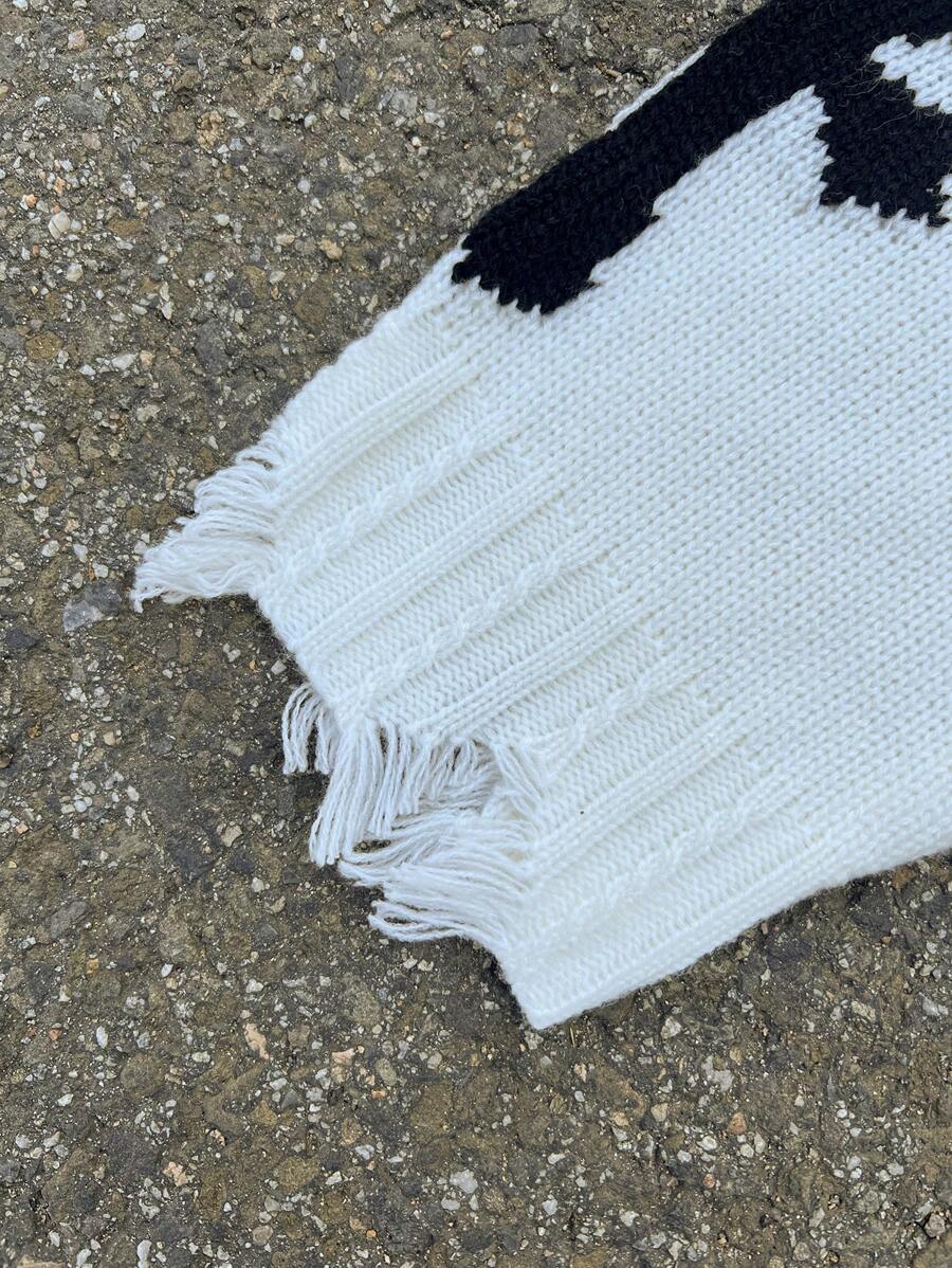 Men's Y2k Cross Graphic Frayed Pullover Sweater