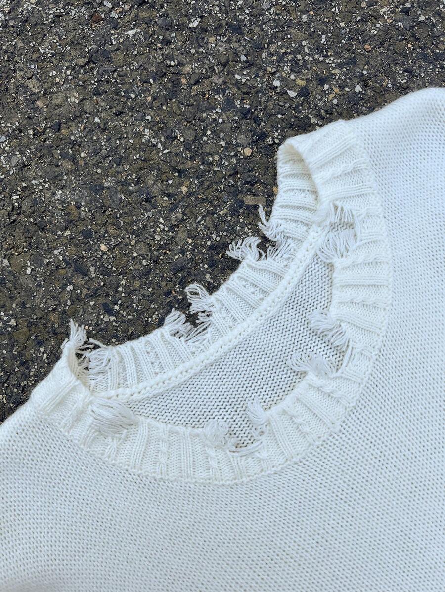 Men's Y2k Cross Graphic Frayed Pullover Sweater