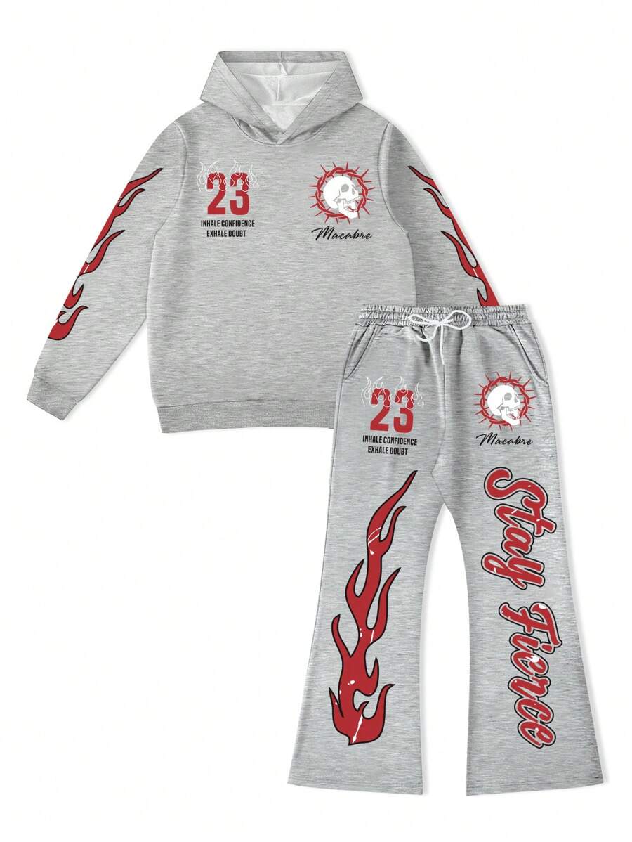 Face Letter Print Hoodie Sweatpants Set