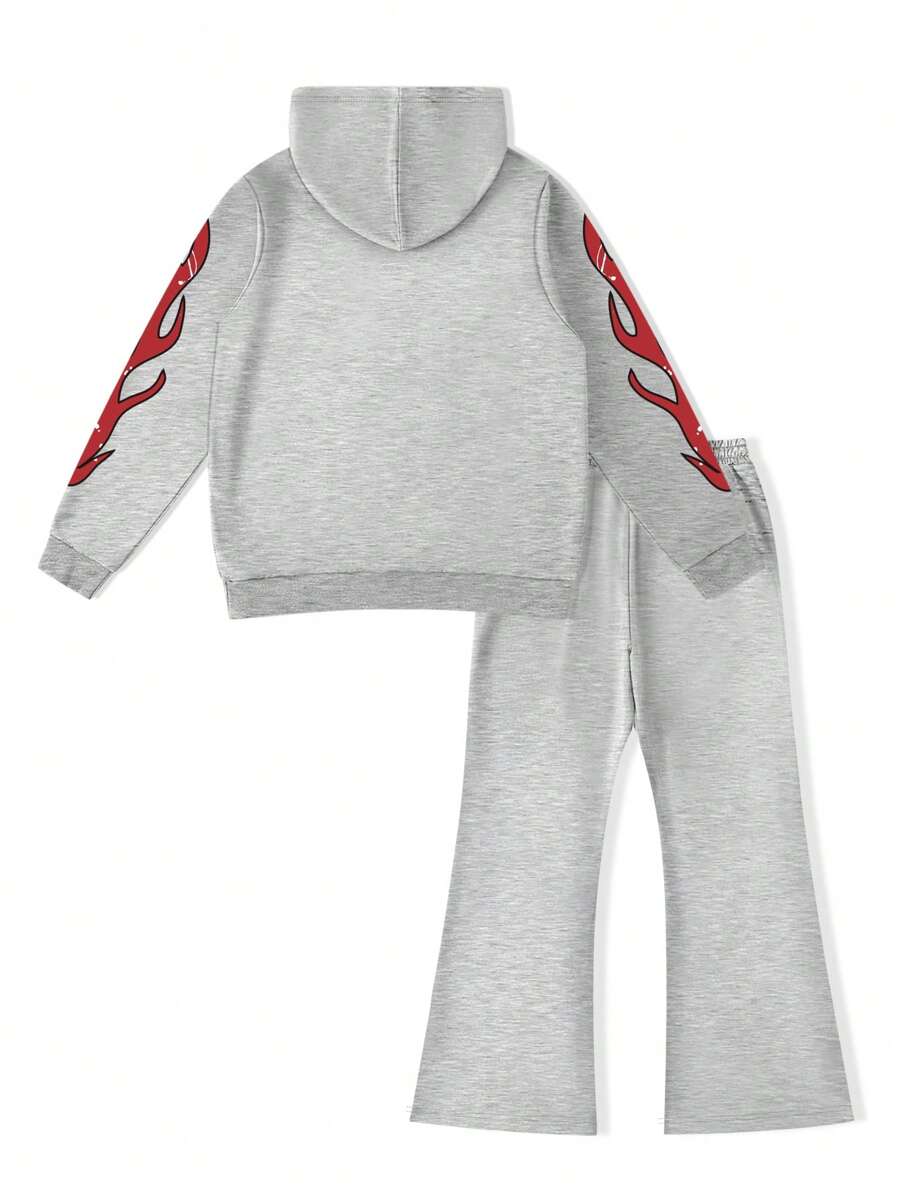 Face Letter Print Hoodie Sweatpants Set