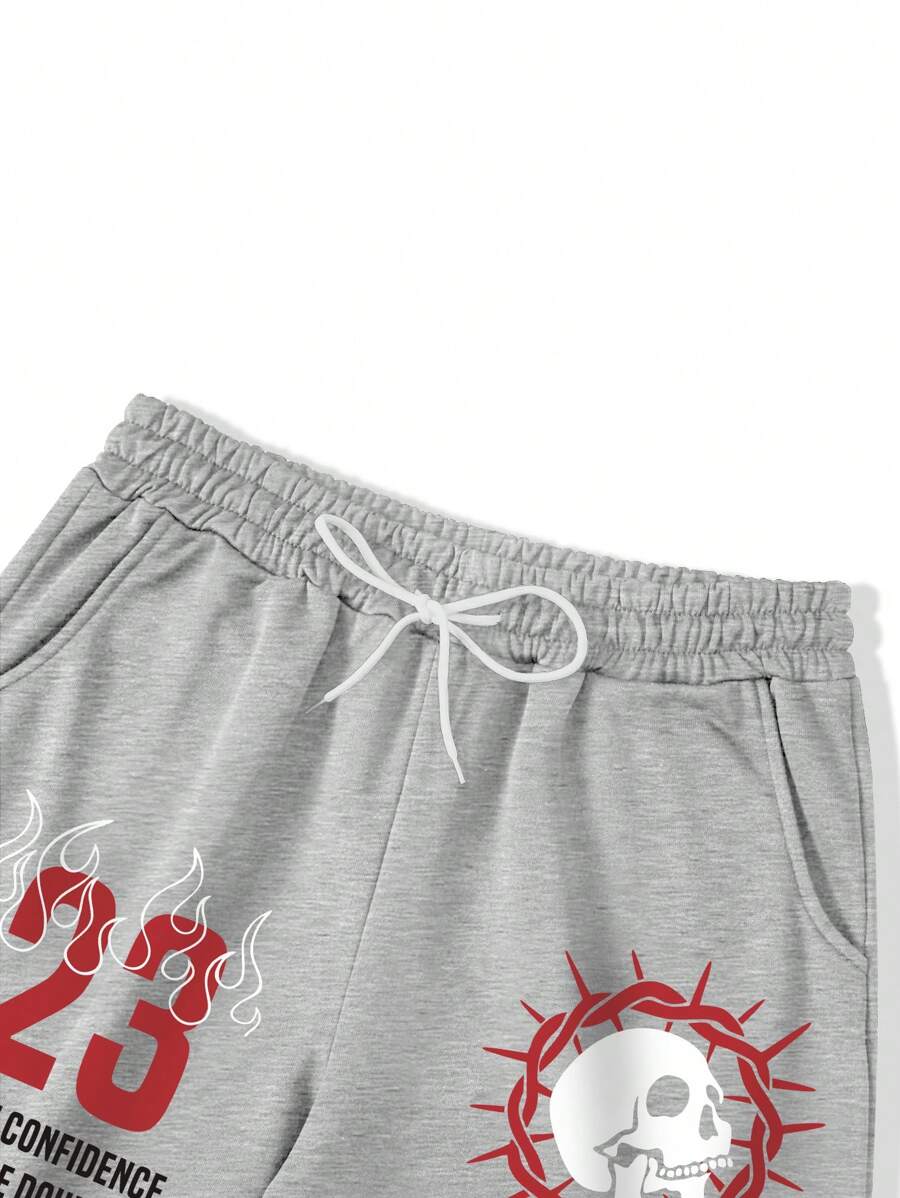 Face Letter Print Hoodie Sweatpants Set