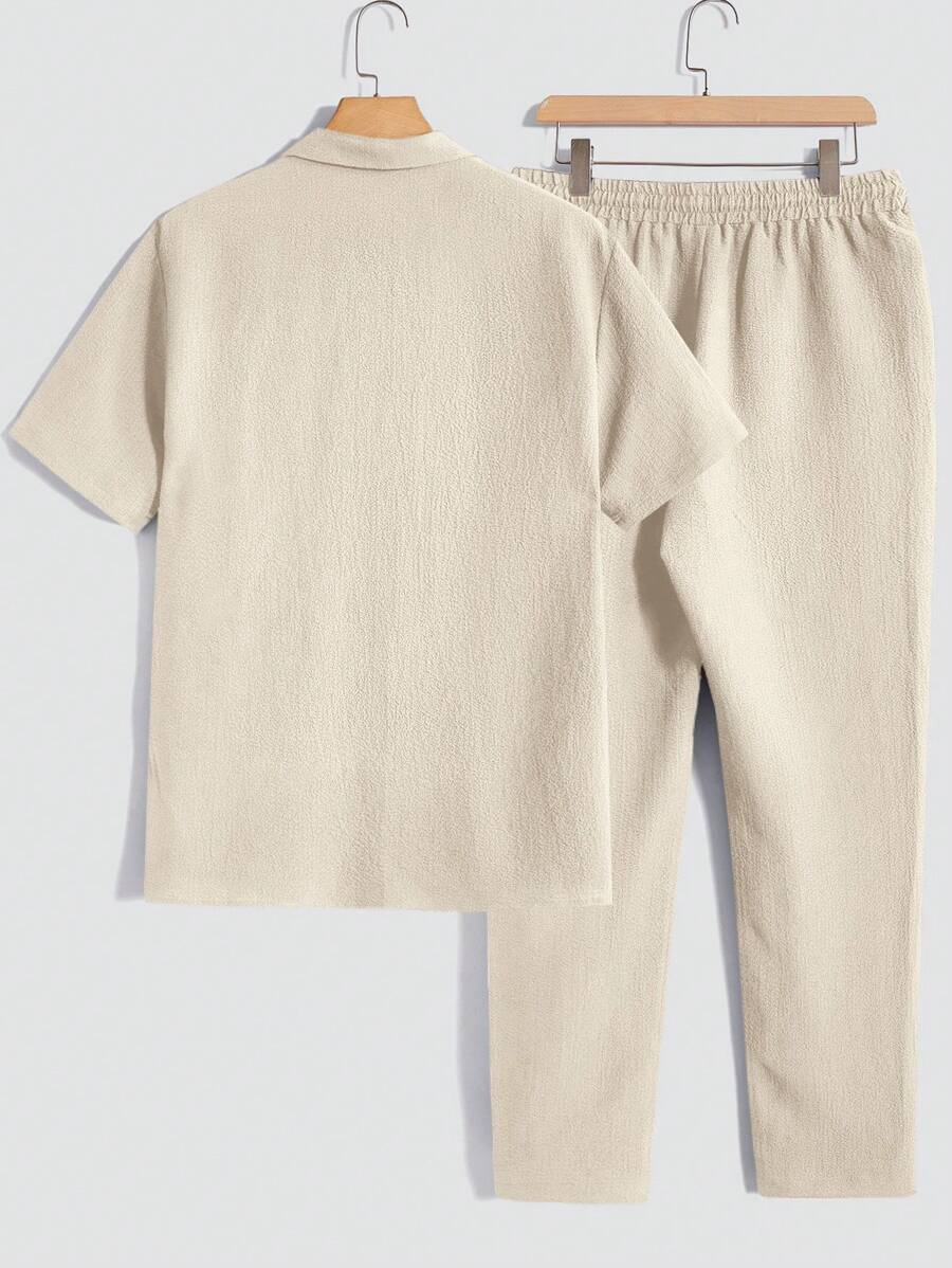 Men Short Sleeve Shirt And Pants Casual Summer Two-Piece Set