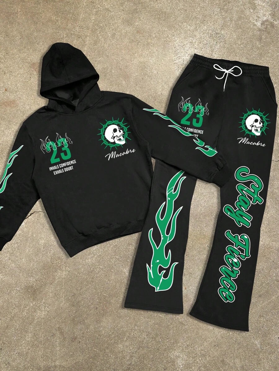 Face Letter Print Hoodie Sweatpants Set