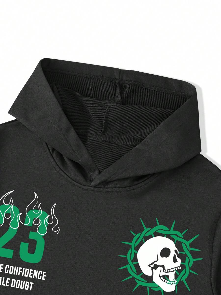 Face Letter Print Hoodie Sweatpants Set