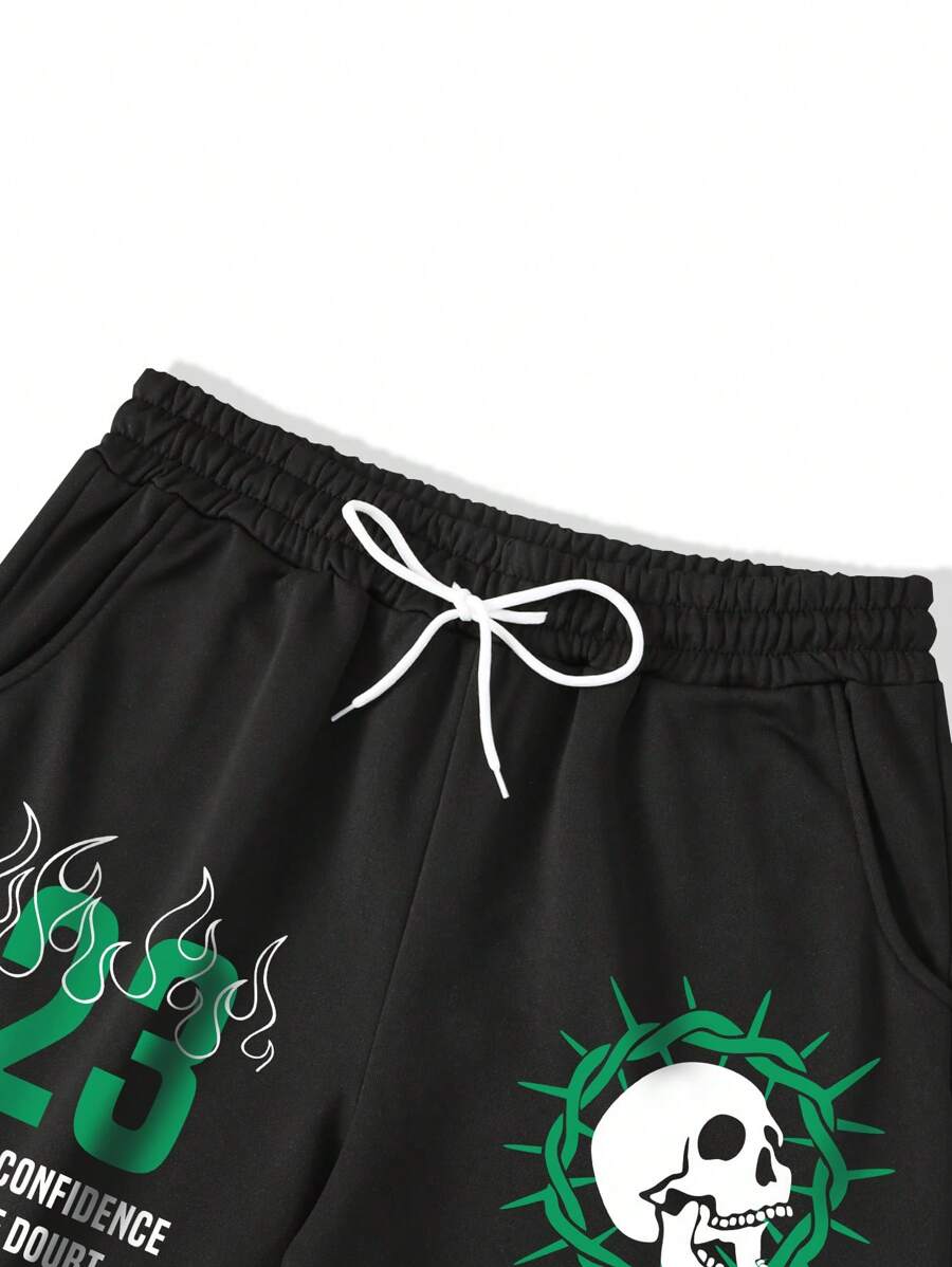 Face Letter Print Hoodie Sweatpants Set