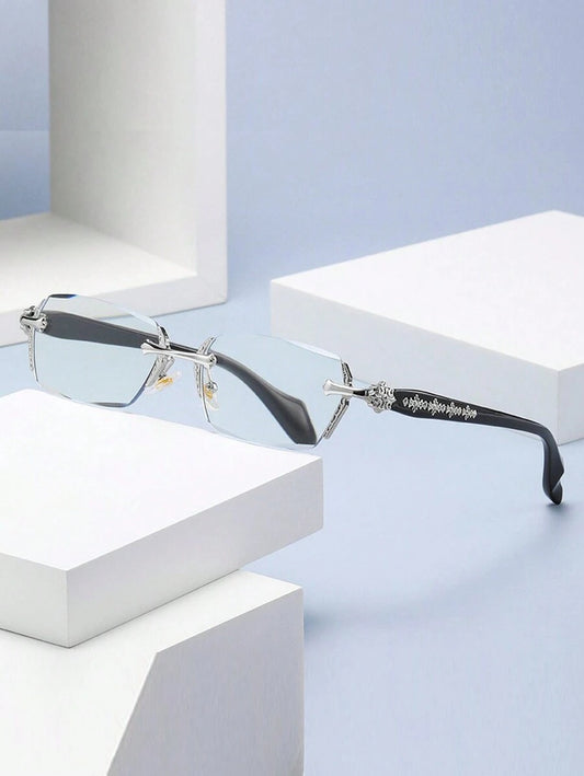 1 Pair Men's Metal Frameless Edged Fashion Eyeglasses