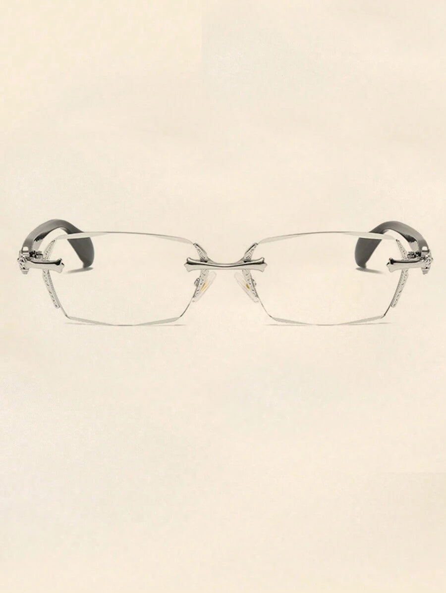 1 Pair Men's Metal Frameless Edged Fashion Eyeglasses