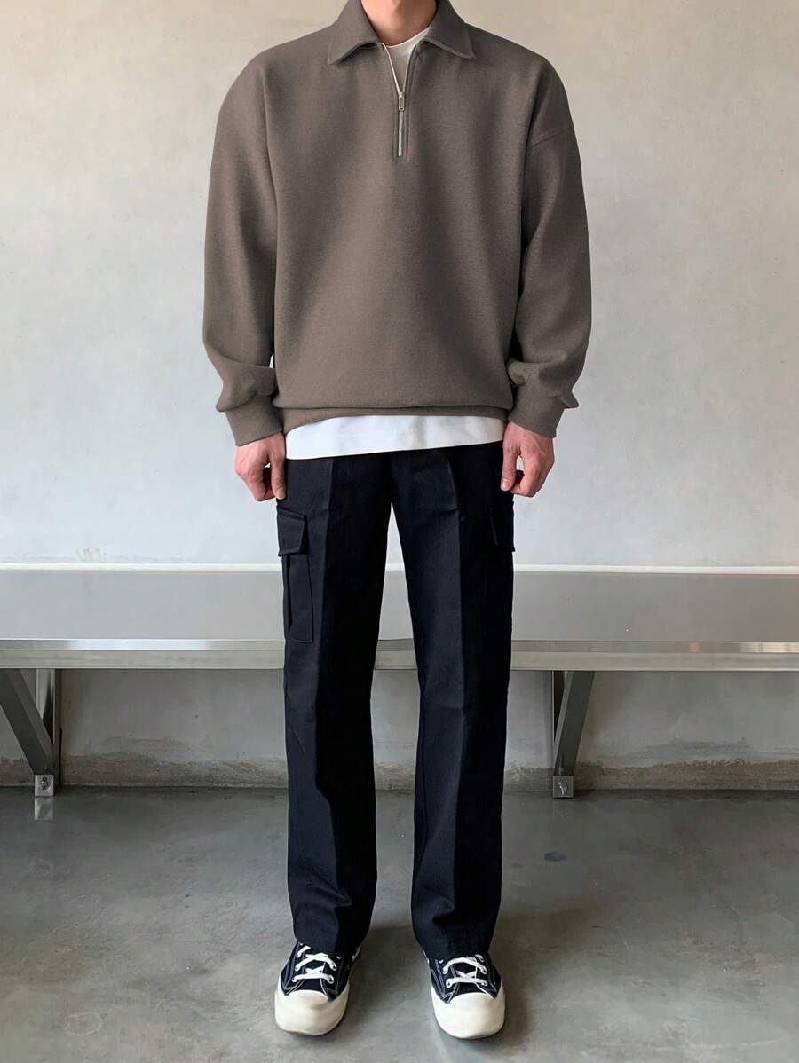 Men Quarter Zipper Drop Shoulder Pullover