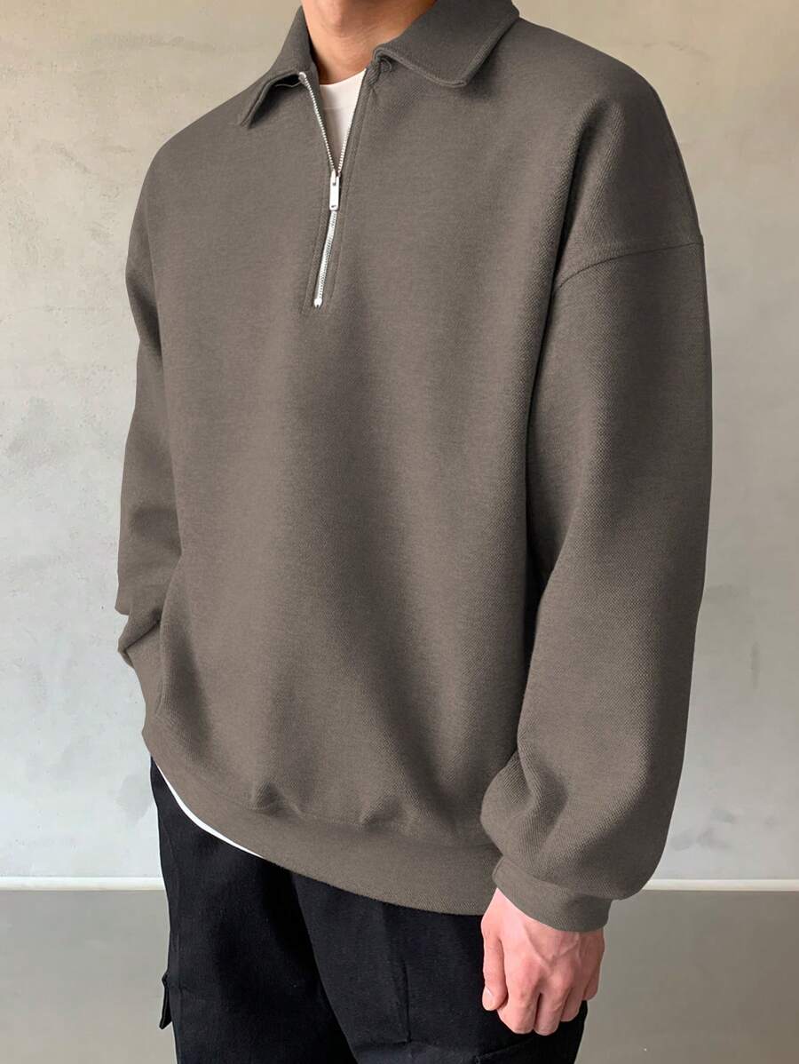 Men Quarter Zipper Drop Shoulder Pullover