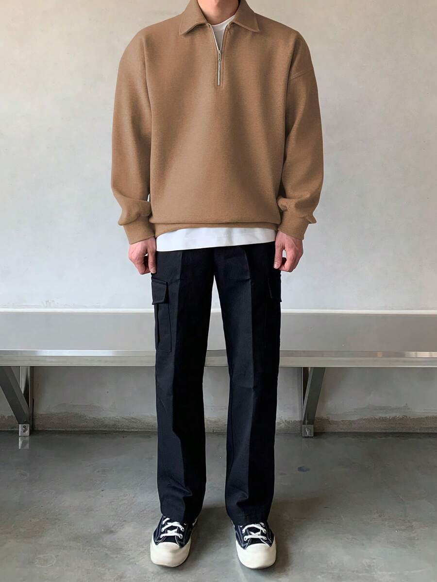 Men Quarter Zipper Drop Shoulder Pullover