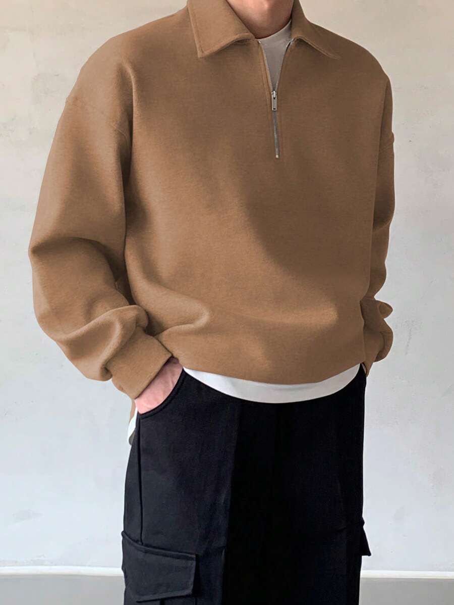 Men Quarter Zipper Drop Shoulder Pullover