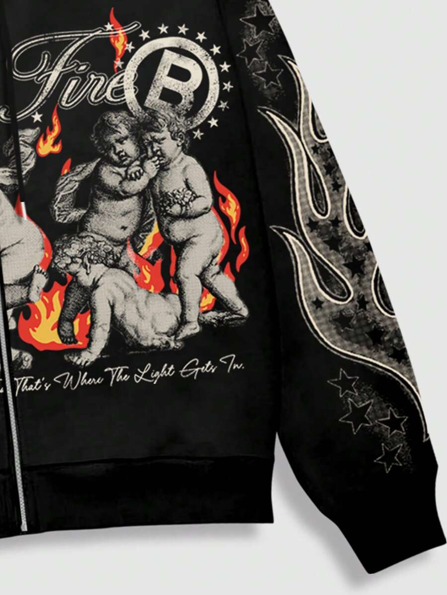 Men's Letter Graphic Print Zip-Up Hoodie