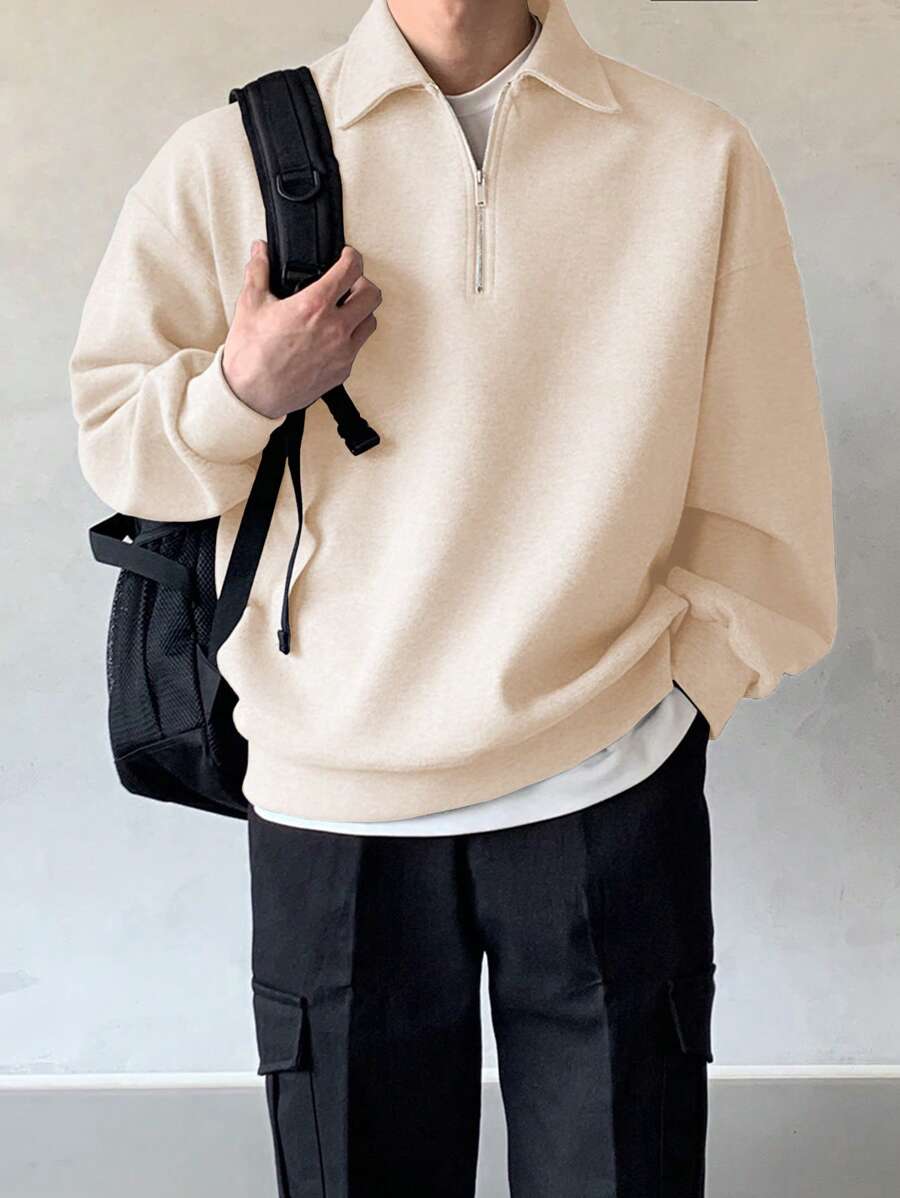 Men Quarter Zipper Drop Shoulder Pullover