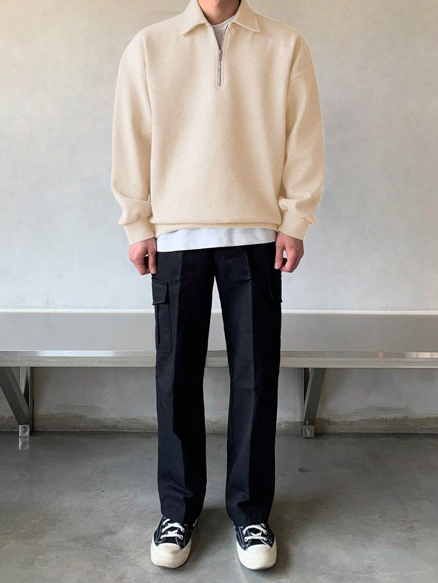 Men Quarter Zipper Drop Shoulder Pullover