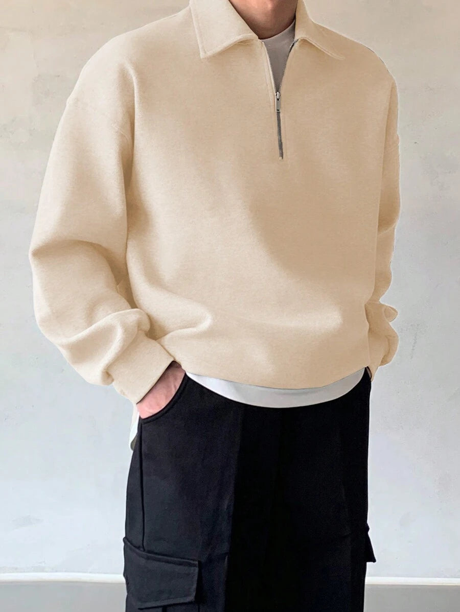 Men Quarter Zipper Drop Shoulder Pullover