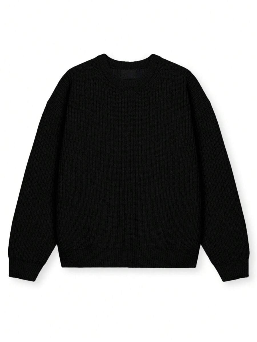 Men's Knit Drop Shoulder Crew Neck Pullover Sweater