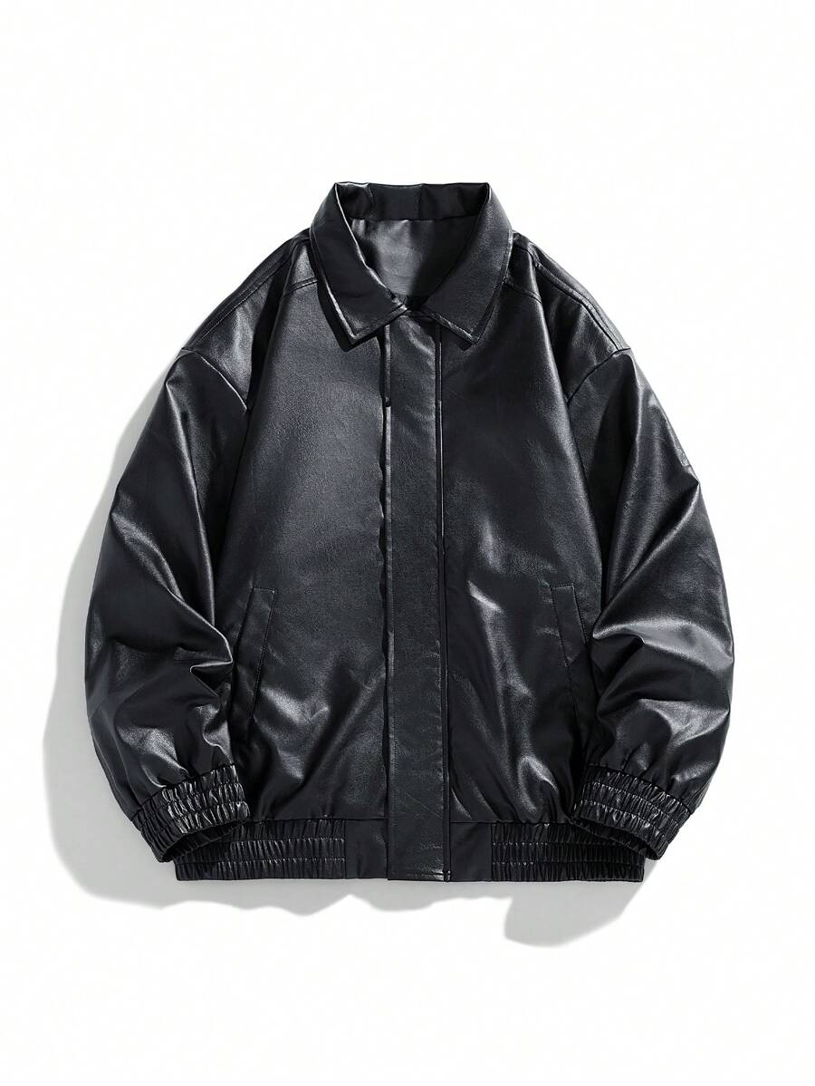 Men's Casual Loose Fit Business PU Leather Jacket