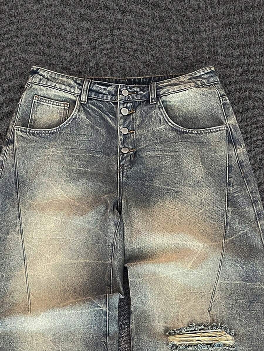 Men's Washed Vintage Wide Leg Flare Jeans