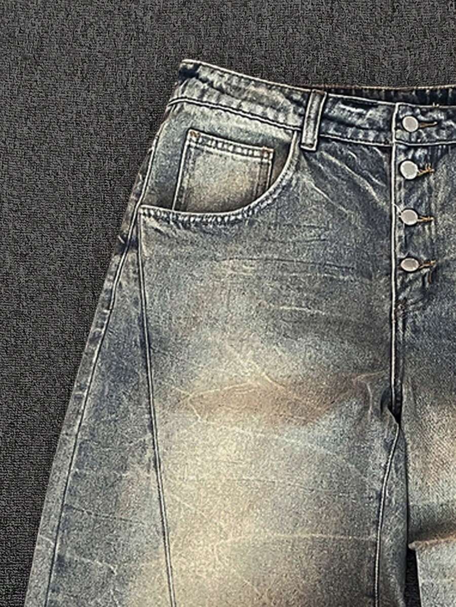 Men's Washed Vintage Wide Leg Flare Jeans