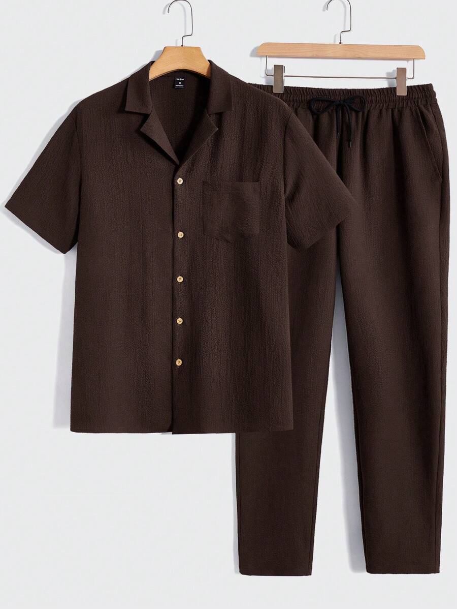 Men Short Sleeve Shirt And Pants Casual Summer Two-Piece Set