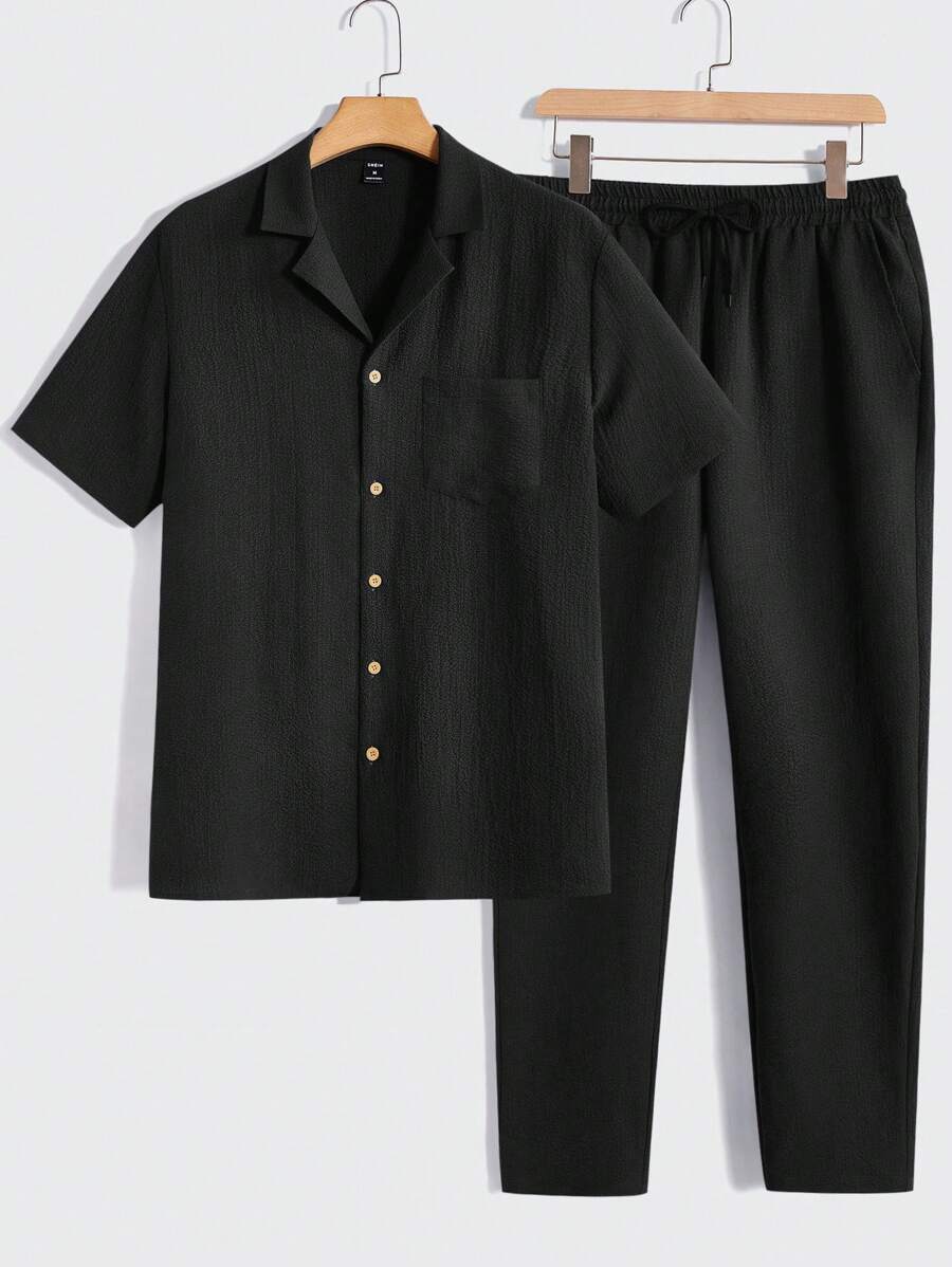 Men Short Sleeve Shirt And Pants Casual Summer Two-Piece Set