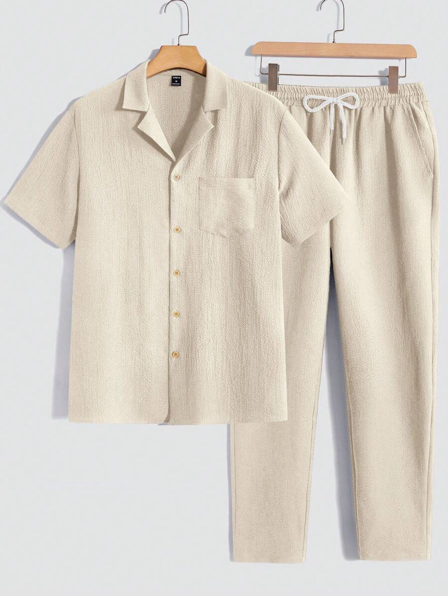 Men Short Sleeve Shirt And Pants Casual Summer Two-Piece Set