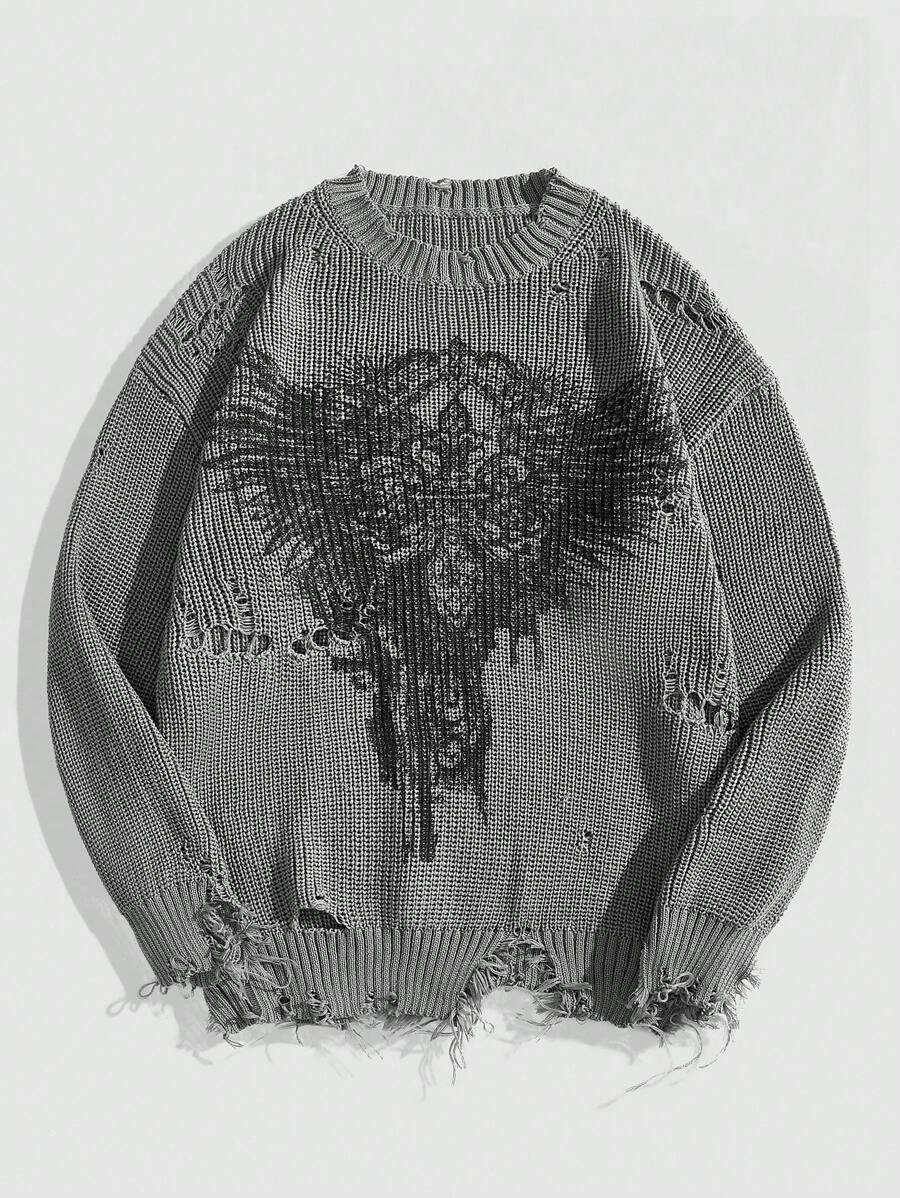 Men's Punk Distressed Knit Sweater
