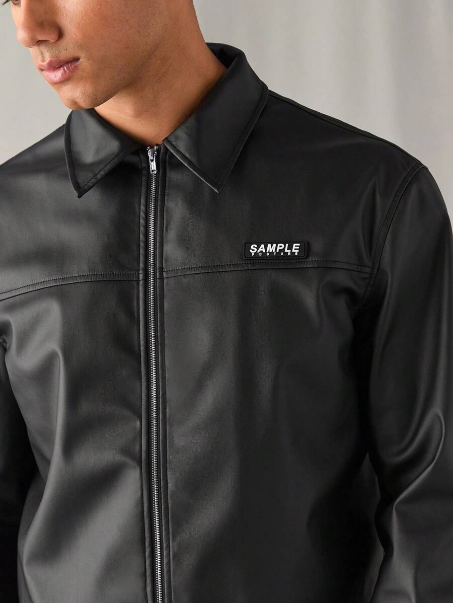 Woven Faux Leather Jacket