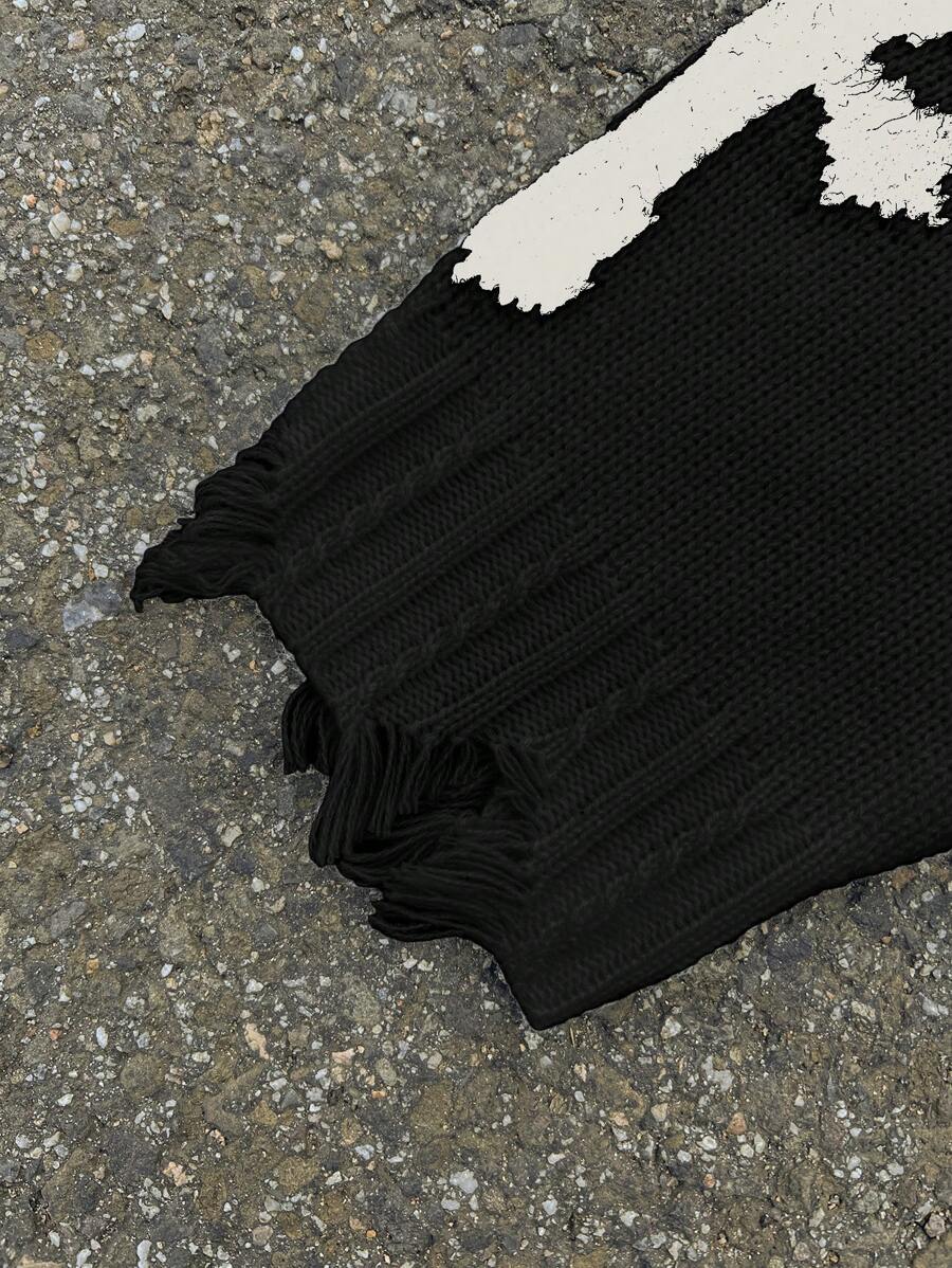 Men's Y2k Cross Graphic Frayed Pullover Sweater