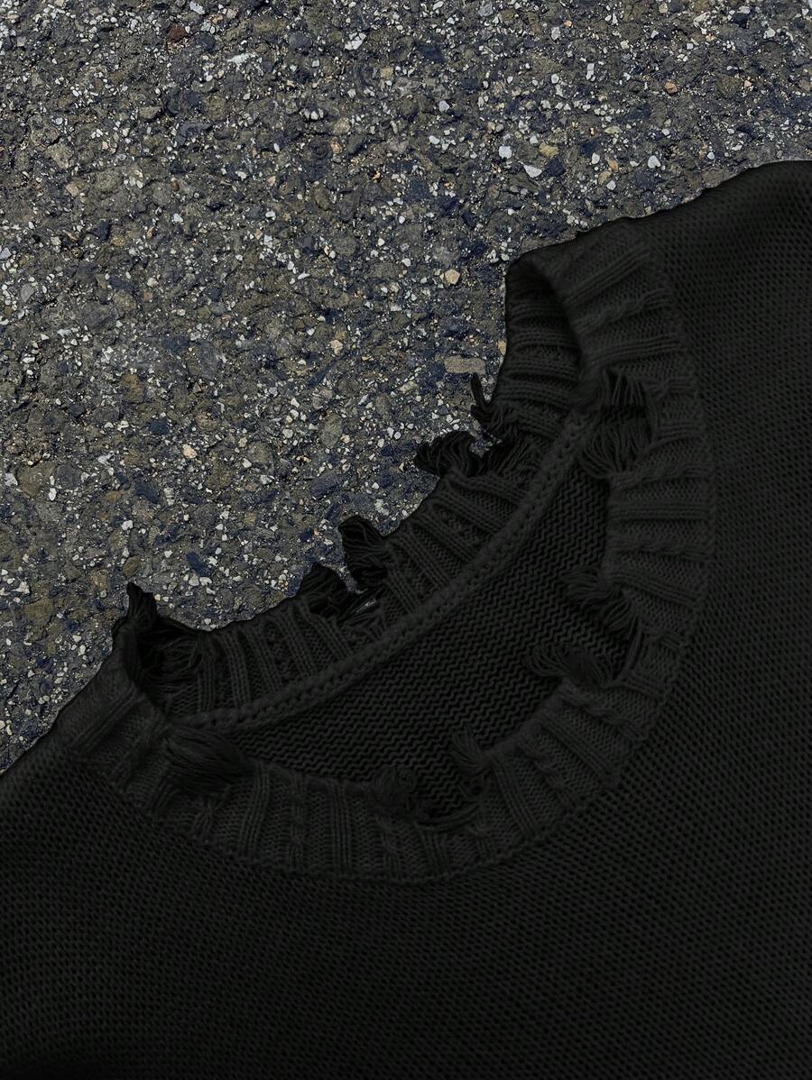 Men's Y2k Cross Graphic Frayed Pullover Sweater