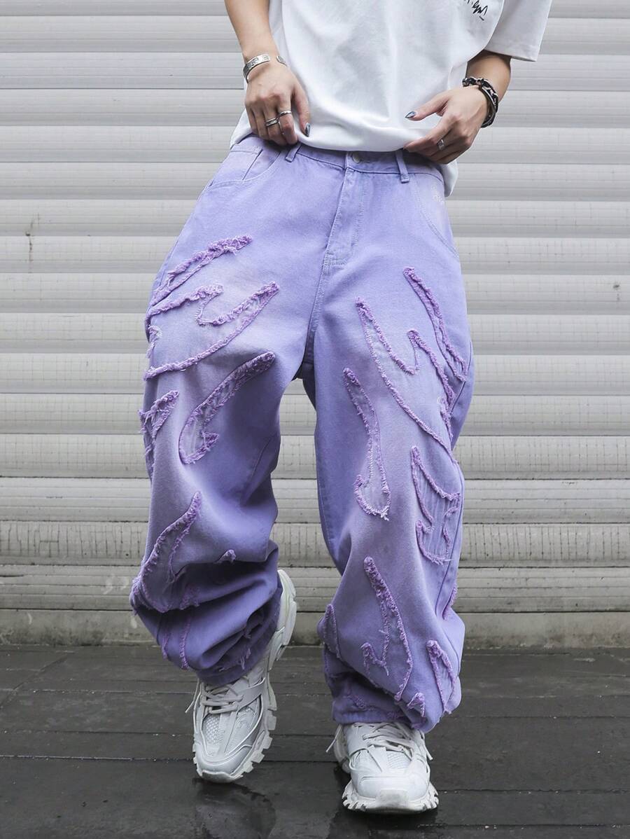 Men's Patchwork Wide Leg Loose Casual Jeans