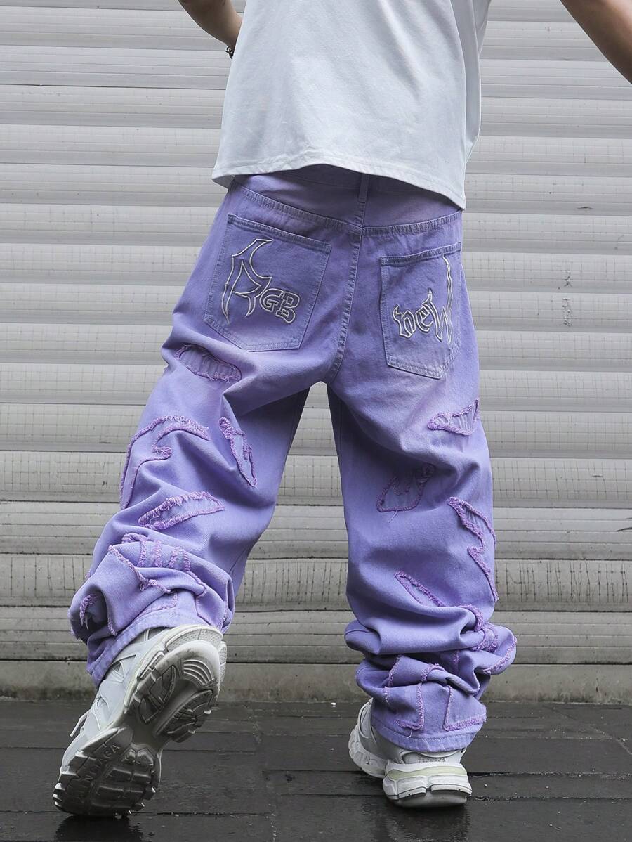 Men's Patchwork Wide Leg Loose Casual Jeans