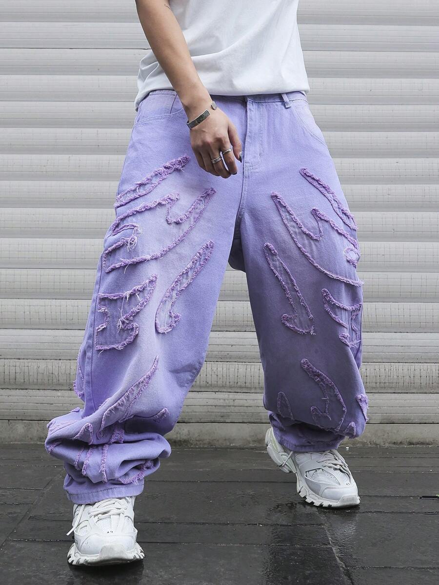 Men's Patchwork Wide Leg Loose Casual Jeans