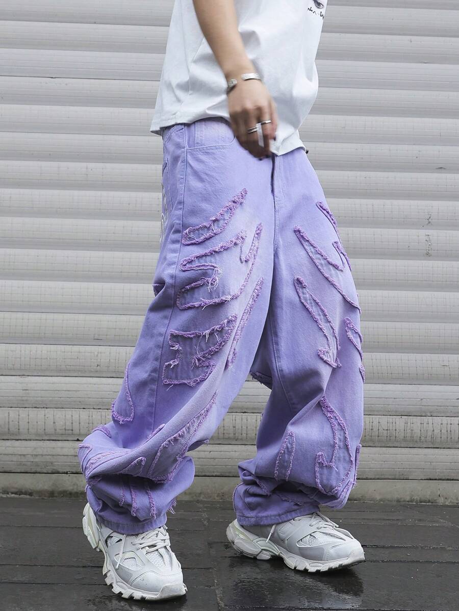 Men's Patchwork Wide Leg Loose Casual Jeans