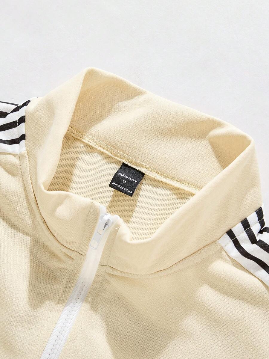 Men's Casual Colorblock Striped Polo Shirt And Pants 2pcs Set