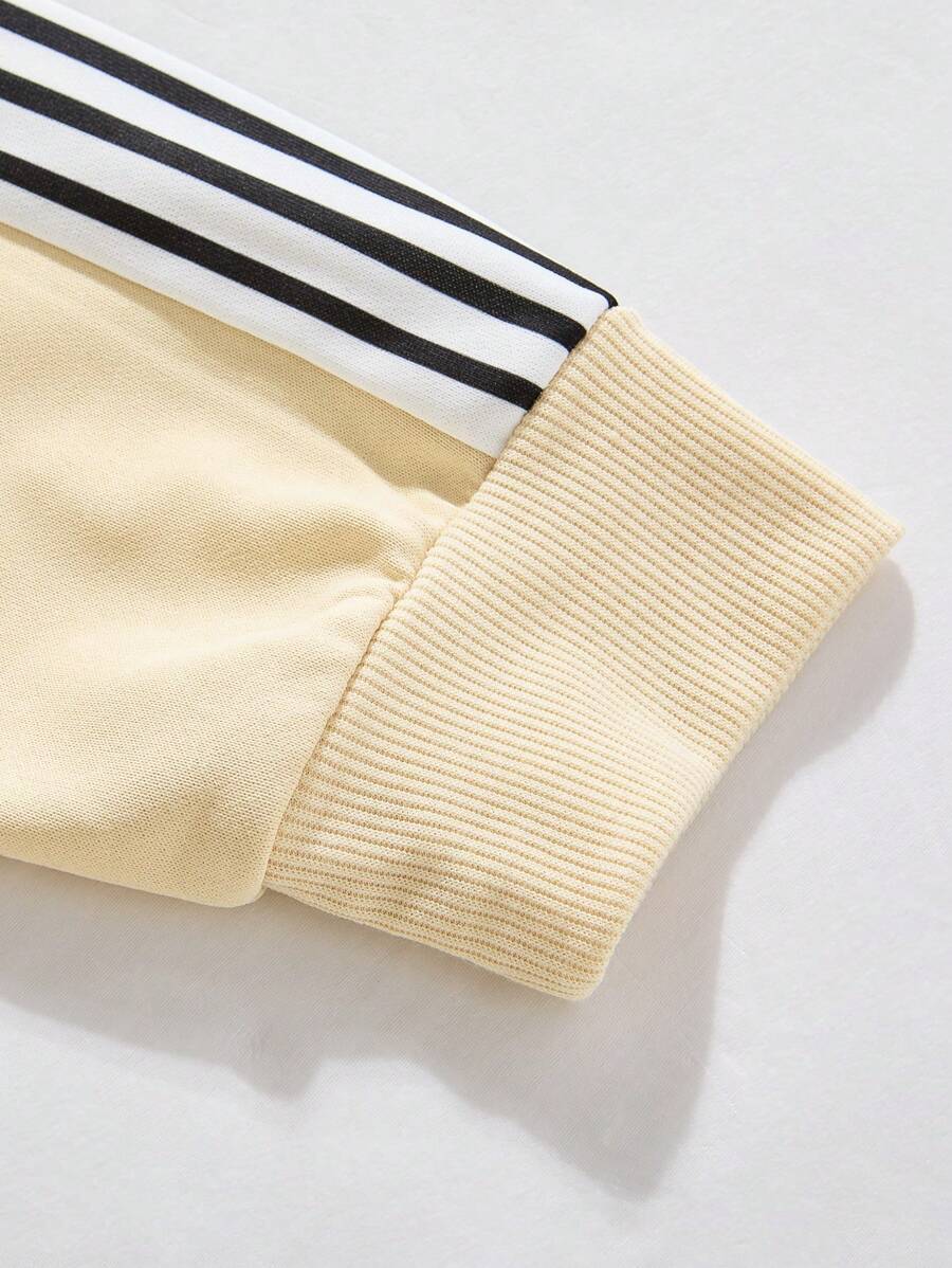 Men's Casual Colorblock Striped Polo Shirt And Pants 2pcs Set