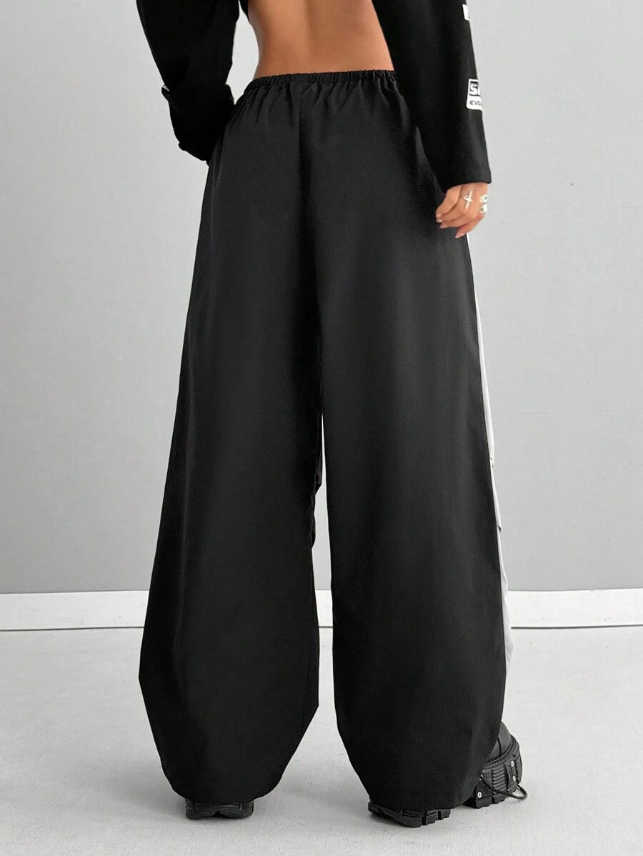 Women's Color-Blocked Baggy Parachute Pants