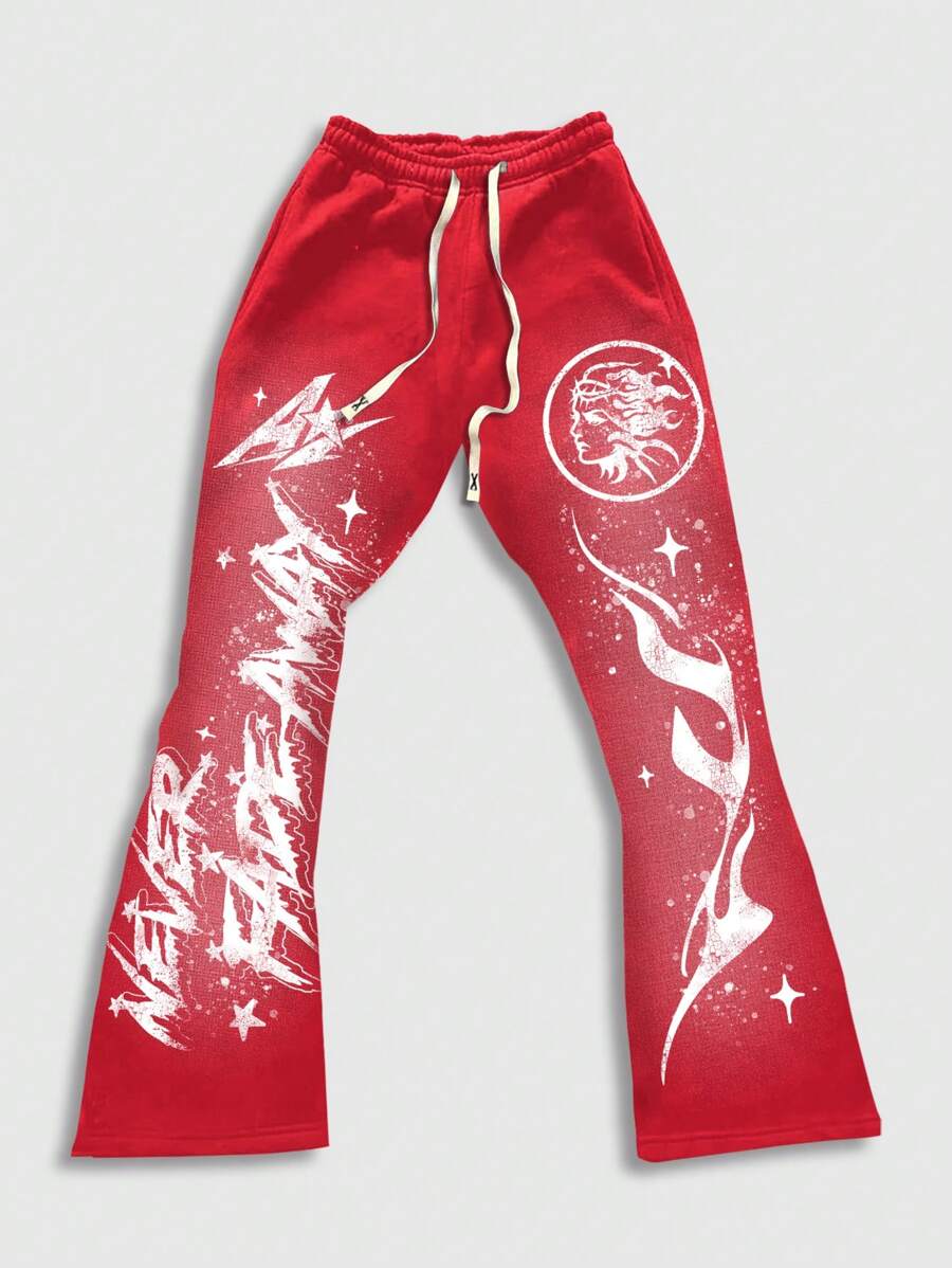 Men's Religious Graphic Print Flare Pants