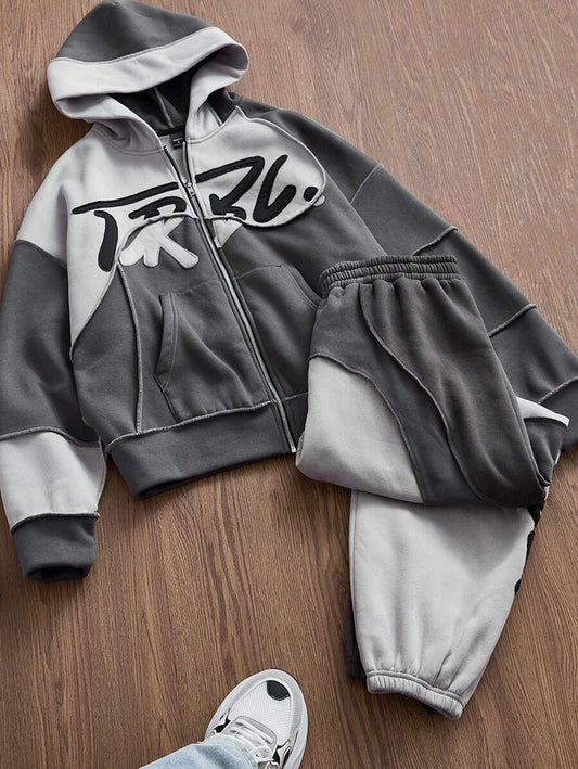 Men's Knitted Zipper Hoodie Sweatshirt With Jogger Pants Set