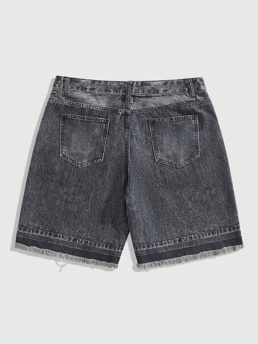 Men's Punk Chain Pattern Denim Shorts