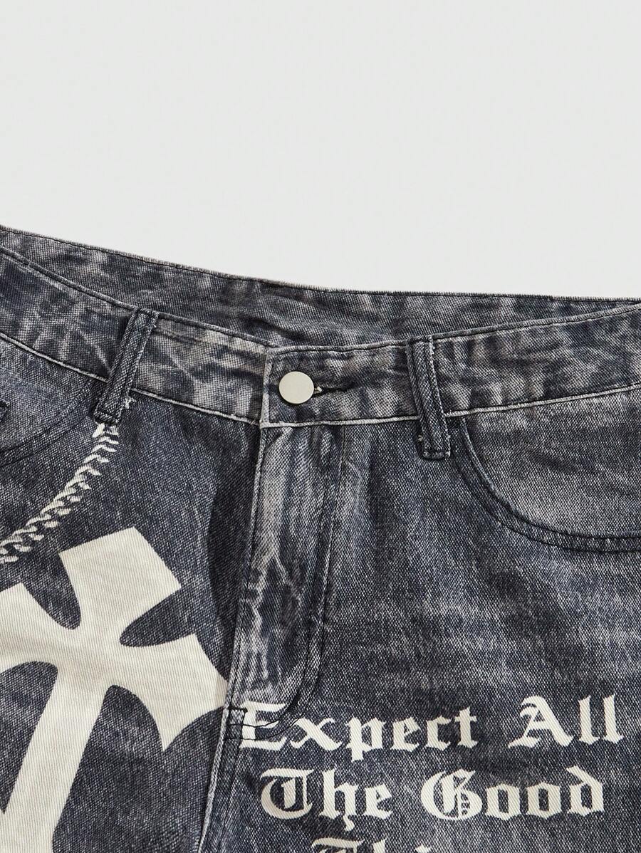 Men's Punk Chain Pattern Denim Shorts