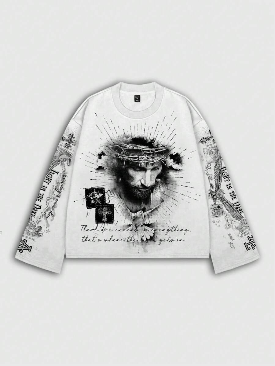 Men's Jesus Graphic Print Pullover Sweatshirt