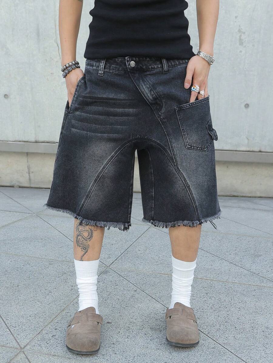 Men's Contrast Color Fringe Casual Denim Shorts